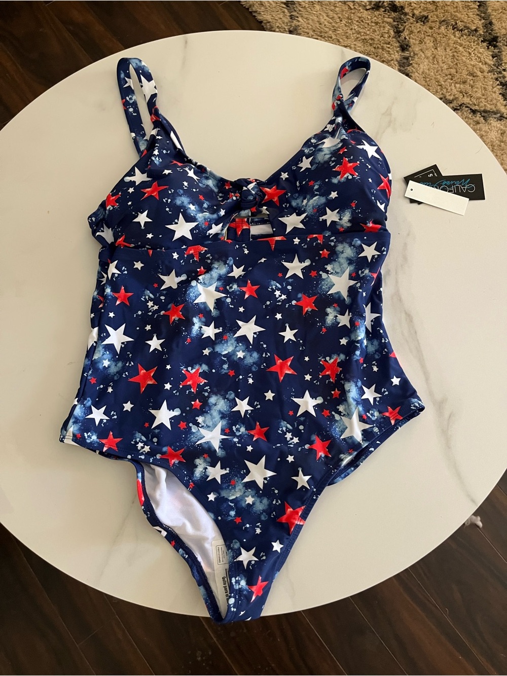 California Waves women’s plus Star-Print One-Piece Swimsuit - Navy, Red & White